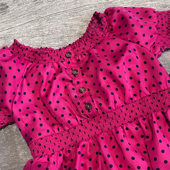 Girls Dress Bundle Size 2T Polka Dot Satin Hot Pink & Chambray Cap Sleeve Lot - Picture 3 of 8